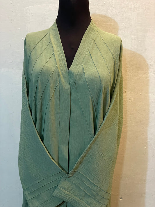 🌲 LIGHT GREEN Pintuck CEY Fabric Abaya with Matching Scarf - D 09