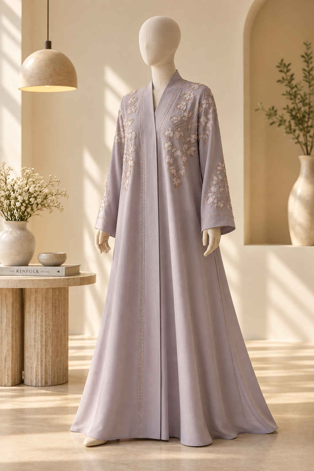 Pink Powder Embellished Nida Zoom Crinkle Abaya 8211
