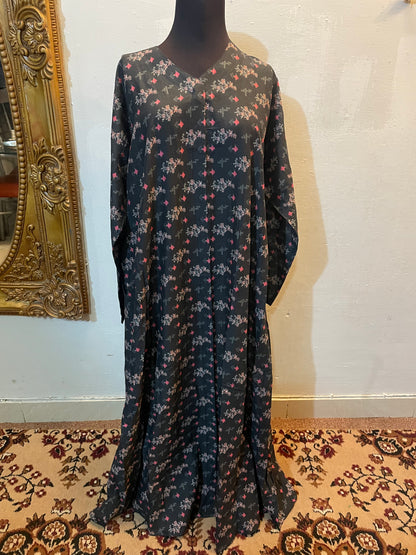 🌊 The Indigo Bloom Lawn Abaya | Pink Floral Printed Abaya - 041