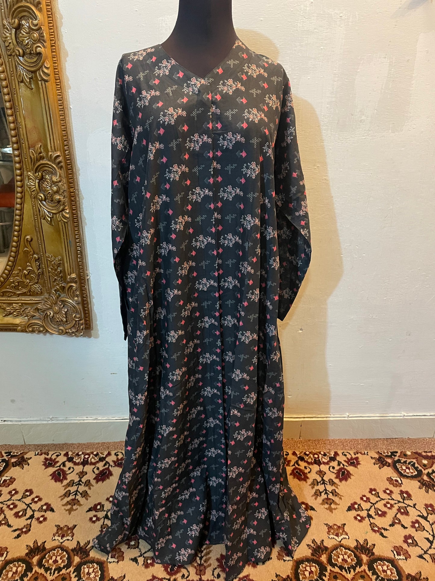 🌊 The Indigo Bloom Lawn Abaya | Pink Floral Printed Abaya - 041