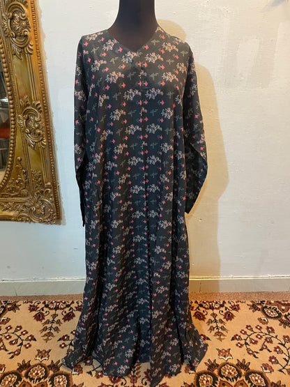 🌊 The Indigo Bloom Lawn Abaya | Pink Floral Printed Abaya - 041