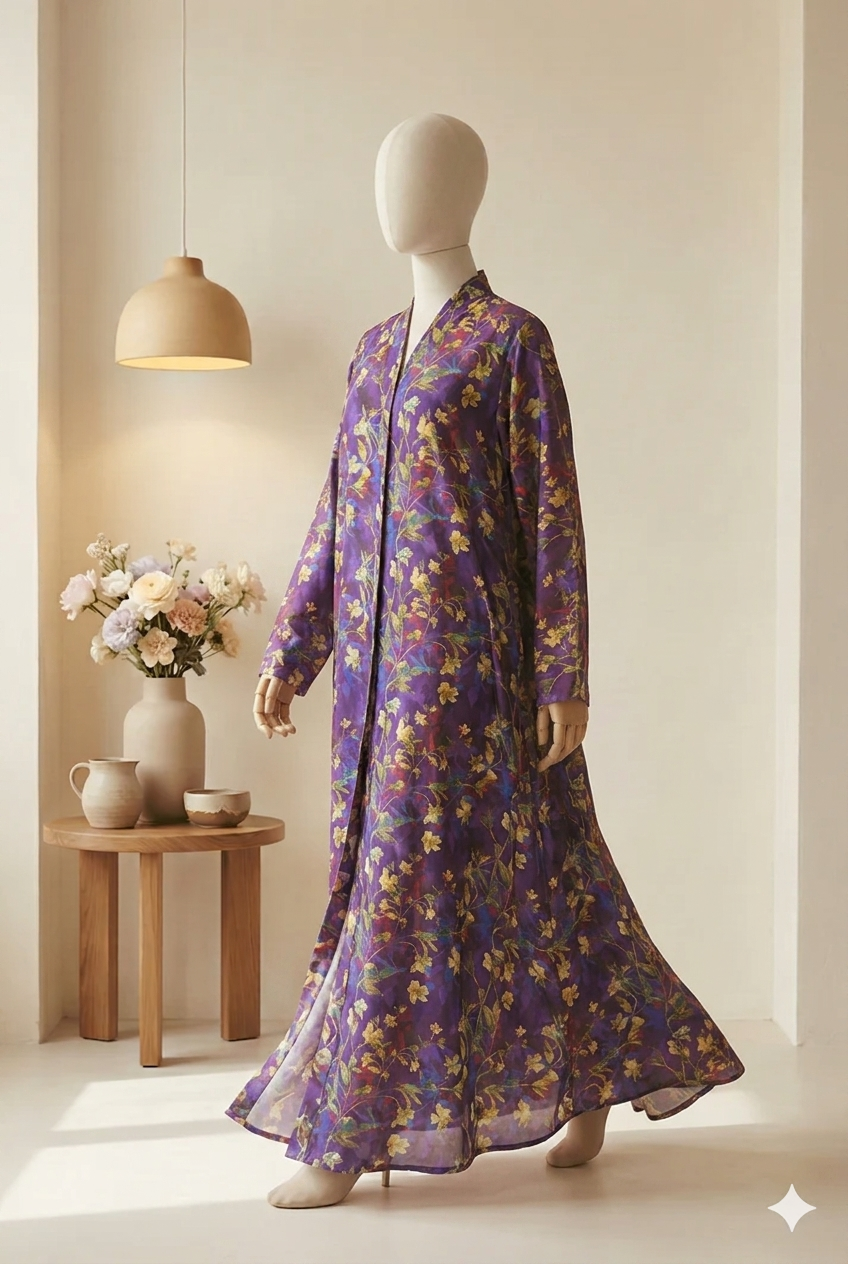🌊 The Peacock Blossom Lawn Abaya 061