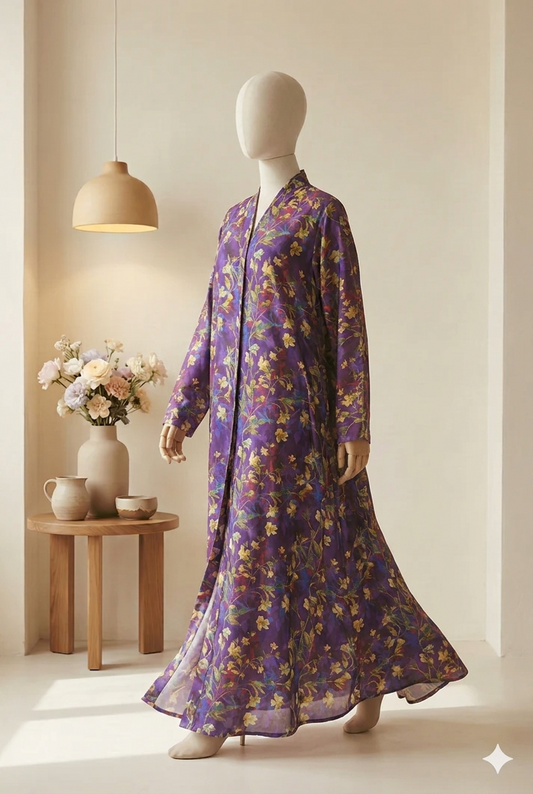 🌊 The Peacock Blossom Lawn Abaya 061