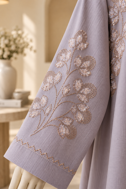 Pink Powder Embellished Nida Zoom Crinkle Abaya 8211