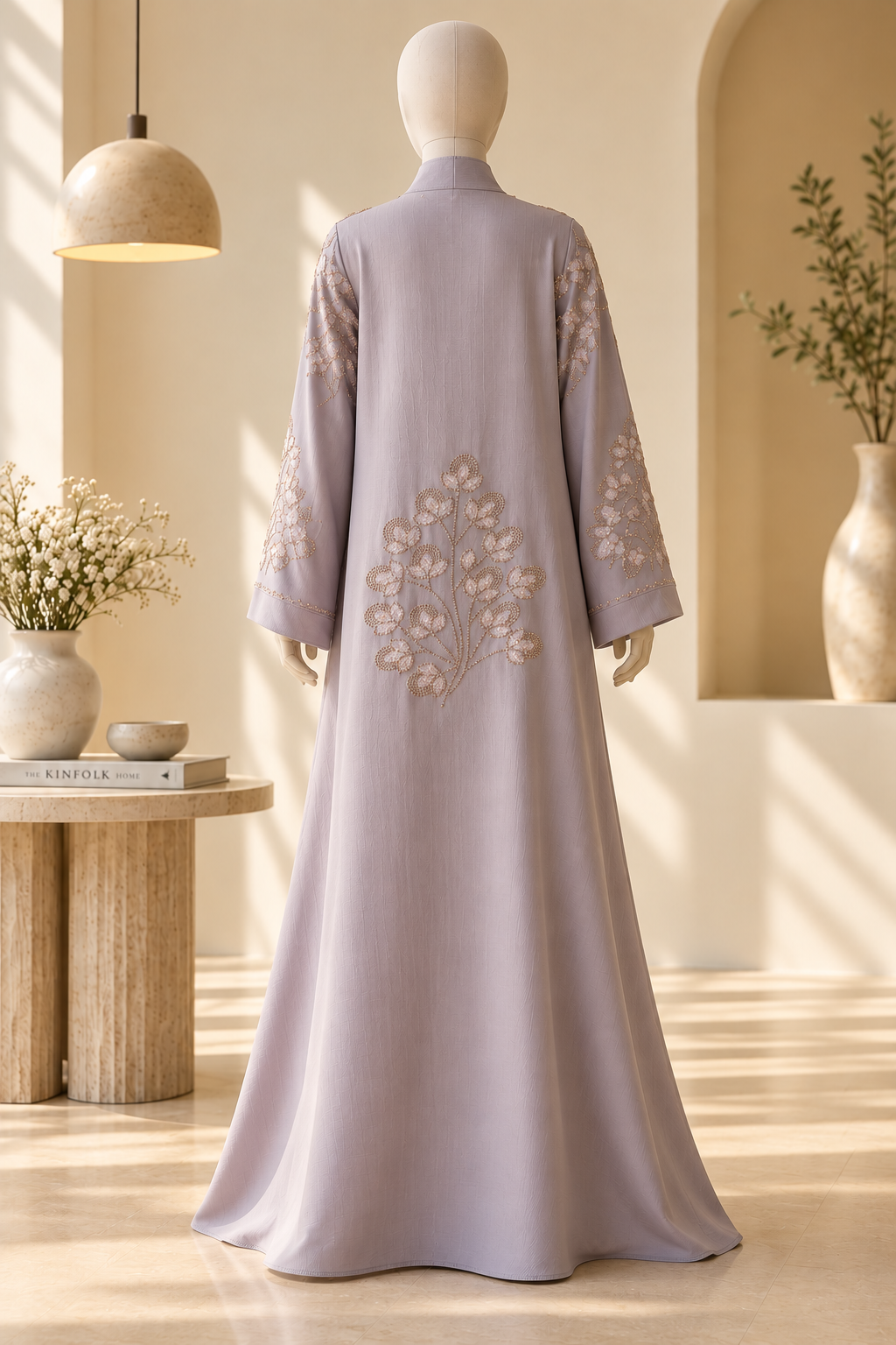 Pink Powder Embellished Nida Zoom Crinkle Abaya 8211