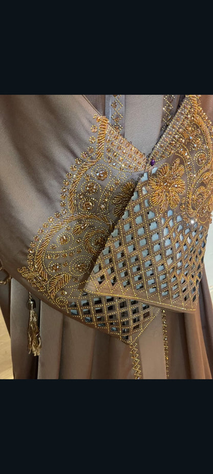 👑 ABAYA ROYALE  TikTok Fabric with Intricate Hand-Embellished Sleeves - 022