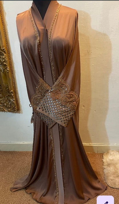 👑 ABAYA ROYALE  TikTok Fabric with Intricate Hand-Embellished Sleeves - 022