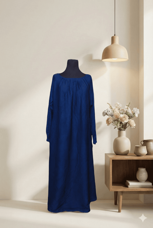 🤍 Crinkle Nida A-Line Abaya with Pleated Neckline