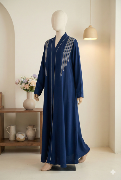 💙 Blue Sapphire Abaya with Crystal &amp; Doori Detailing