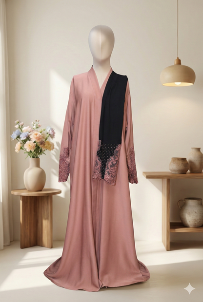 🤍 NAQEES – Royal Beige Premium-Wear Abaya with Embellished Dupatta