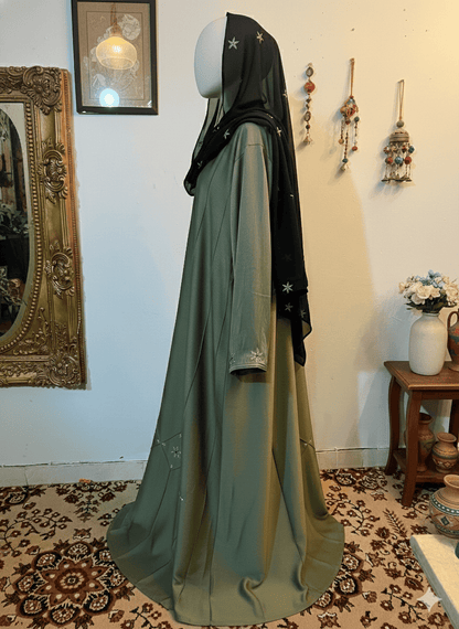 Front Pleated Zoom Fabric Abaya with Stone Work & Matching Scarf – Size 58