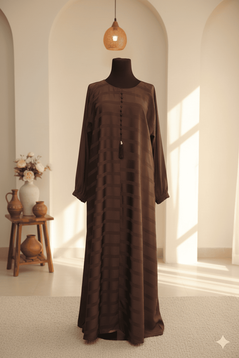 🤎 Brown Front-Pleated Abaya with Box Pleat Design