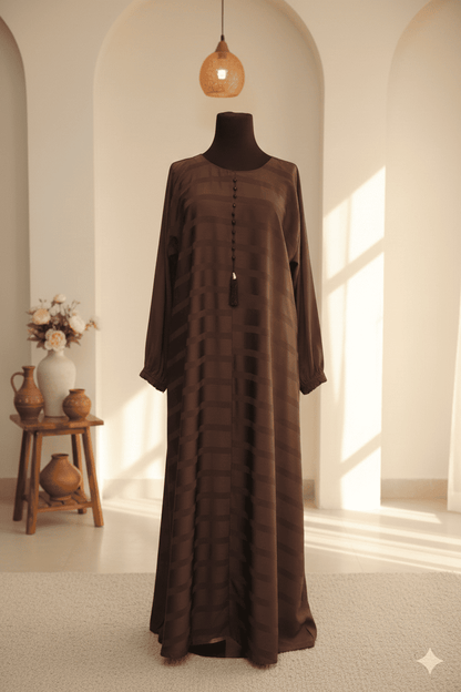 🤎 Brown Front-Pleated Abaya with Box Pleat Design