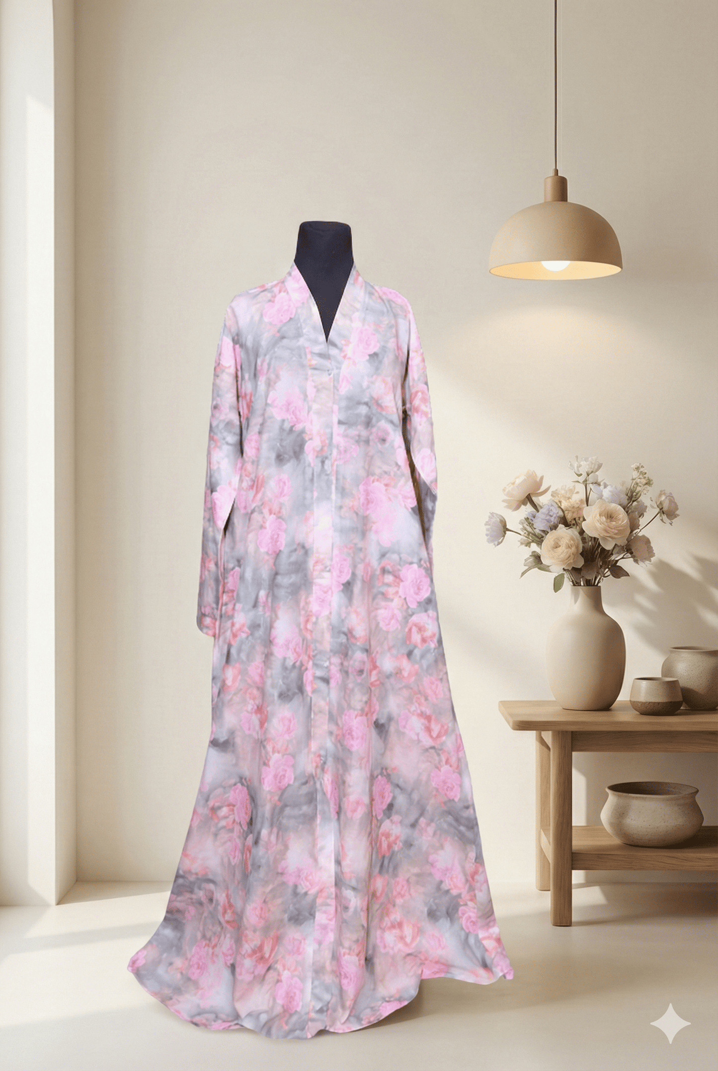 The Rosy Bloom Kids Abaya | Dusty Rose Pink Floral Abaya for Girls