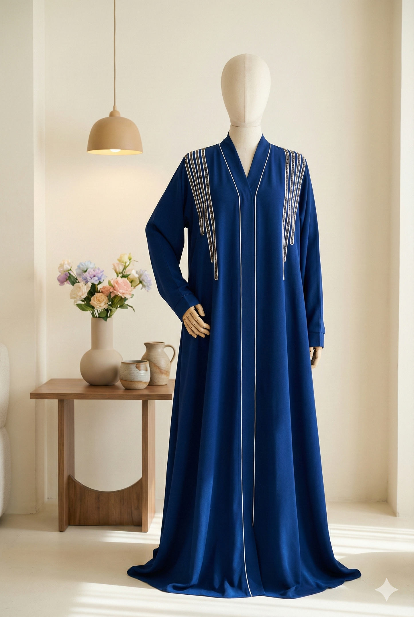 💙 Blue Sapphire Abaya with Crystal &amp; Doori Detailing