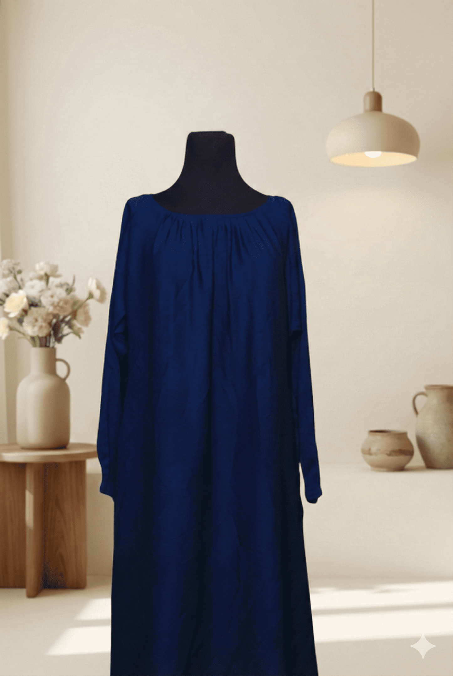 🤍 Crinkle Nida A-Line Abaya with Pleated Neckline