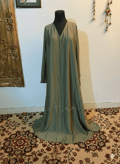 Front Pleated Zoom Fabric Abaya with Stone Work & Matching Scarf – Size 58