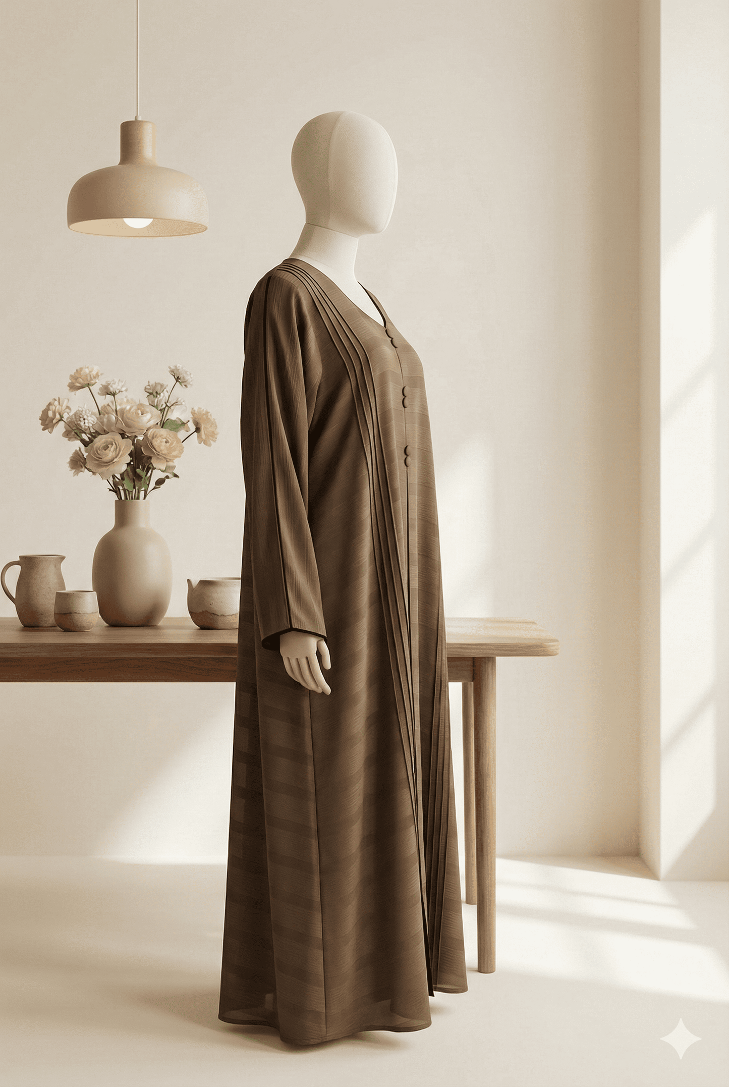 🤎 Brown Front-Pleated Abaya with Box Pleat Design