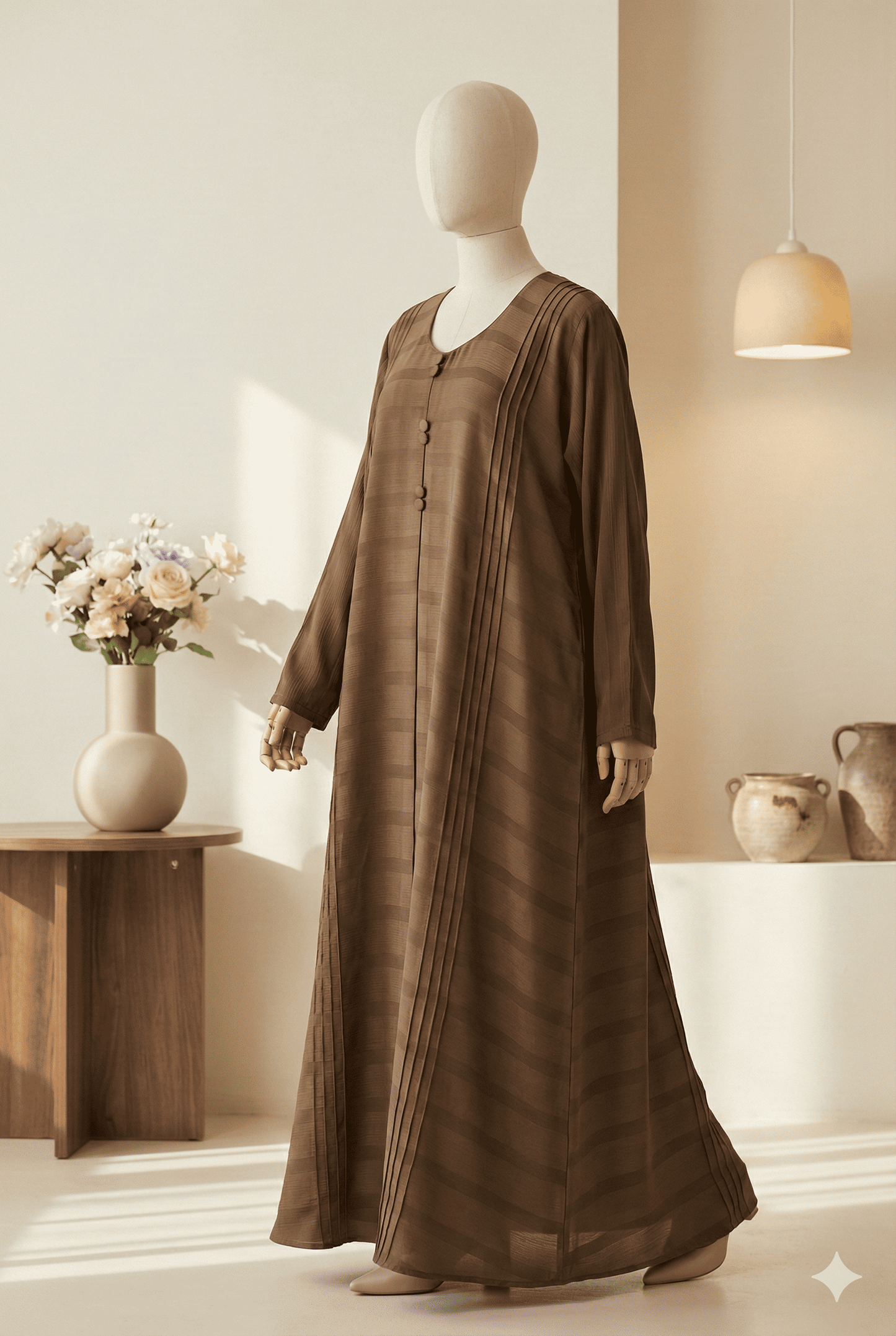 🤎 Brown Front-Pleated Abaya with Box Pleat Design