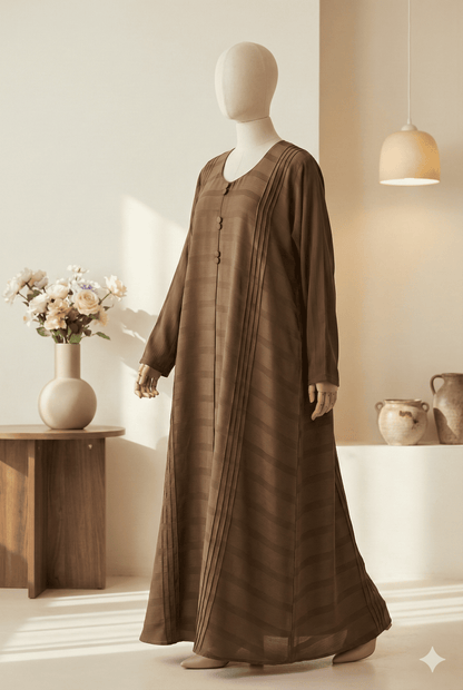 🤎 Brown Front-Pleated Abaya with Box Pleat Design
