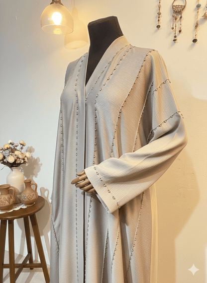 Crystal Embellished Zoom Fabric Abaya with Matching Scarf
