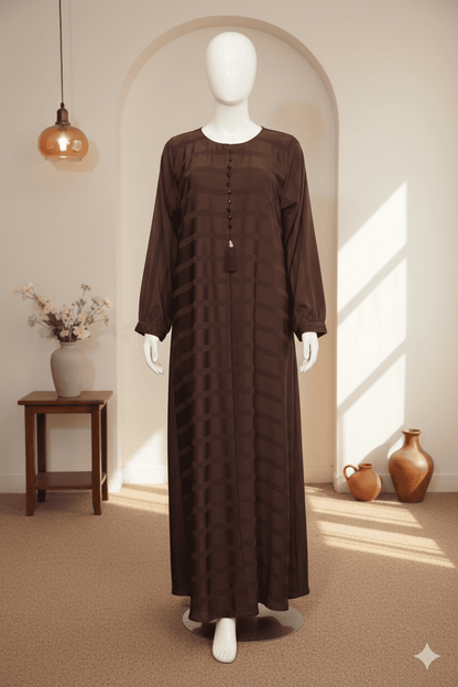 🤎 Brown Front-Pleated Abaya with Box Pleat Design