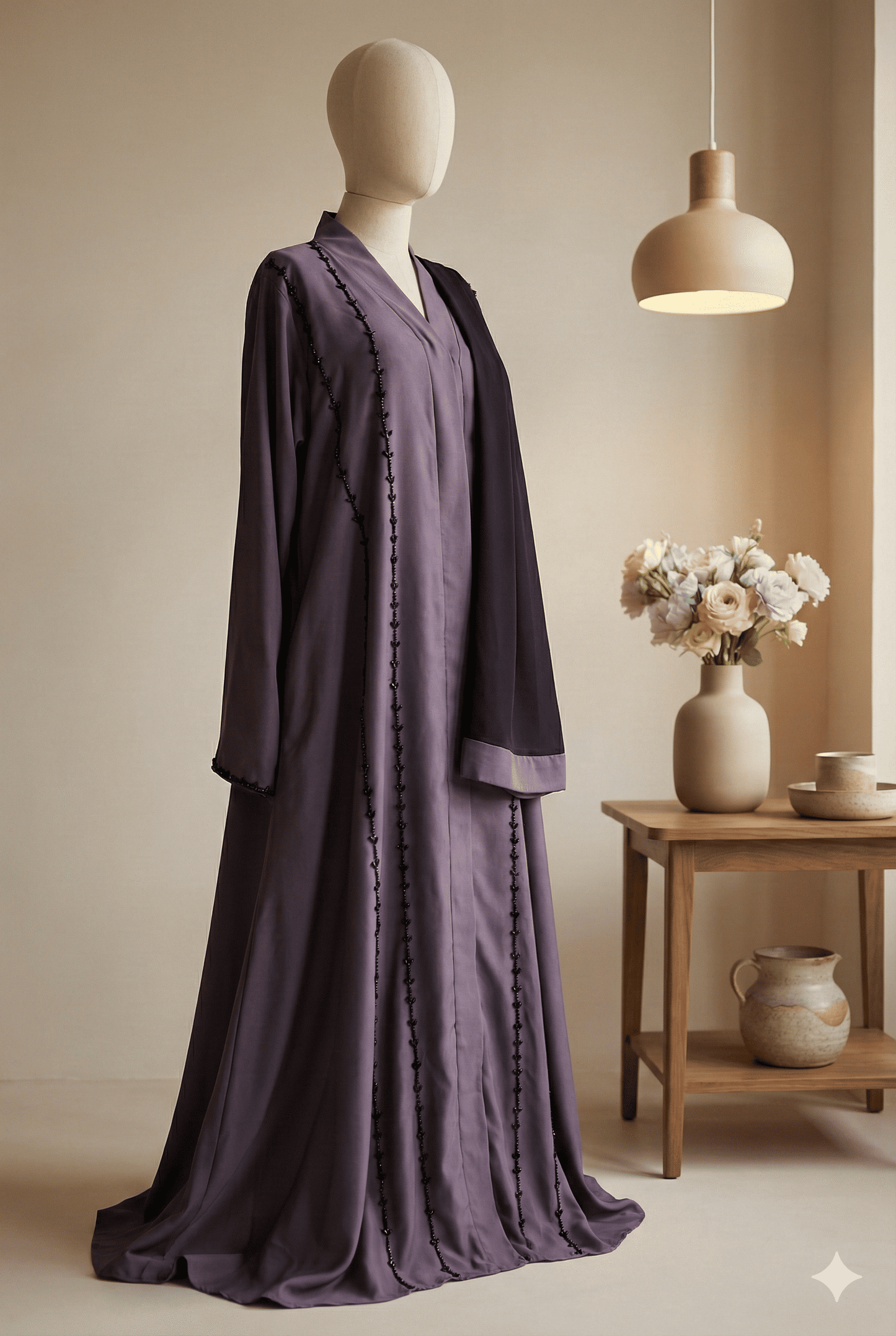 🌫️ Grey Premium Nida Fabric Abaya – Elegant Handwork &amp; Stylish Comfort