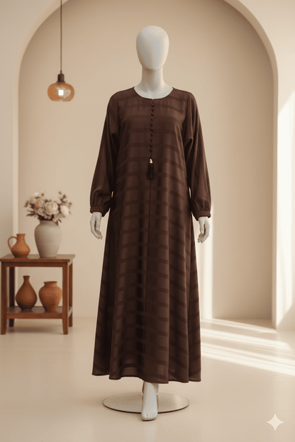🤎 Brown Front-Pleated Abaya with Box Pleat Design
