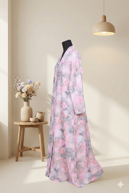 The Rosy Bloom Kids Abaya | Dusty Rose Pink Floral Abaya for Girls