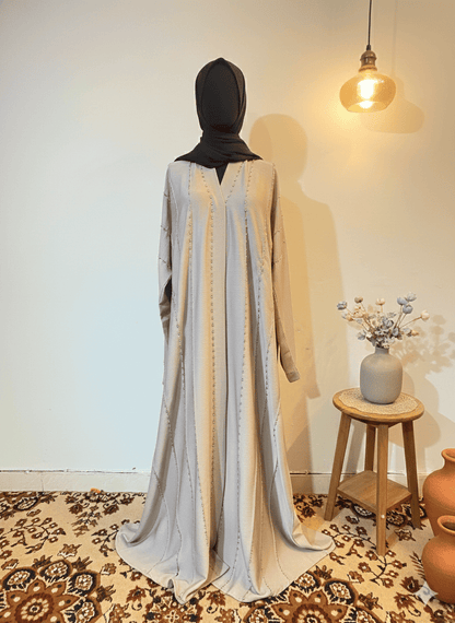 Crystal Embellished Zoom Fabric Abaya with Matching Scarf