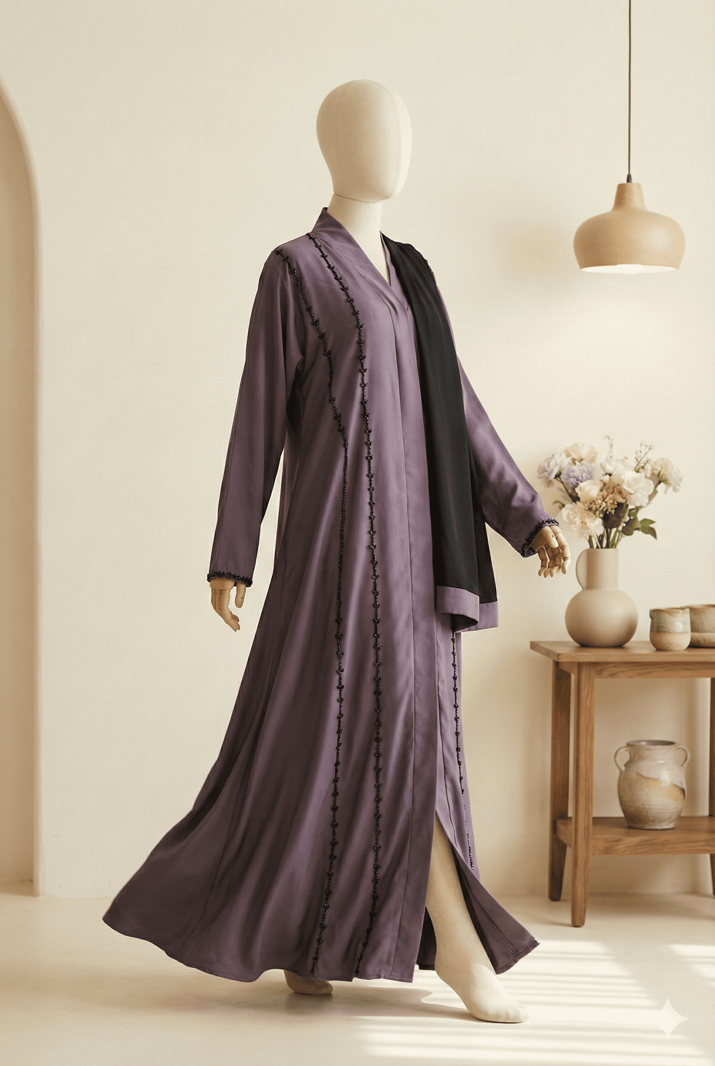 🌫️ Grey Premium Nida Fabric Abaya – Elegant Handwork &amp; Stylish Comfort