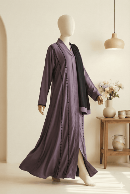 🌫️ Grey Premium Nida Fabric Abaya – Elegant Handwork &amp; Stylish Comfort