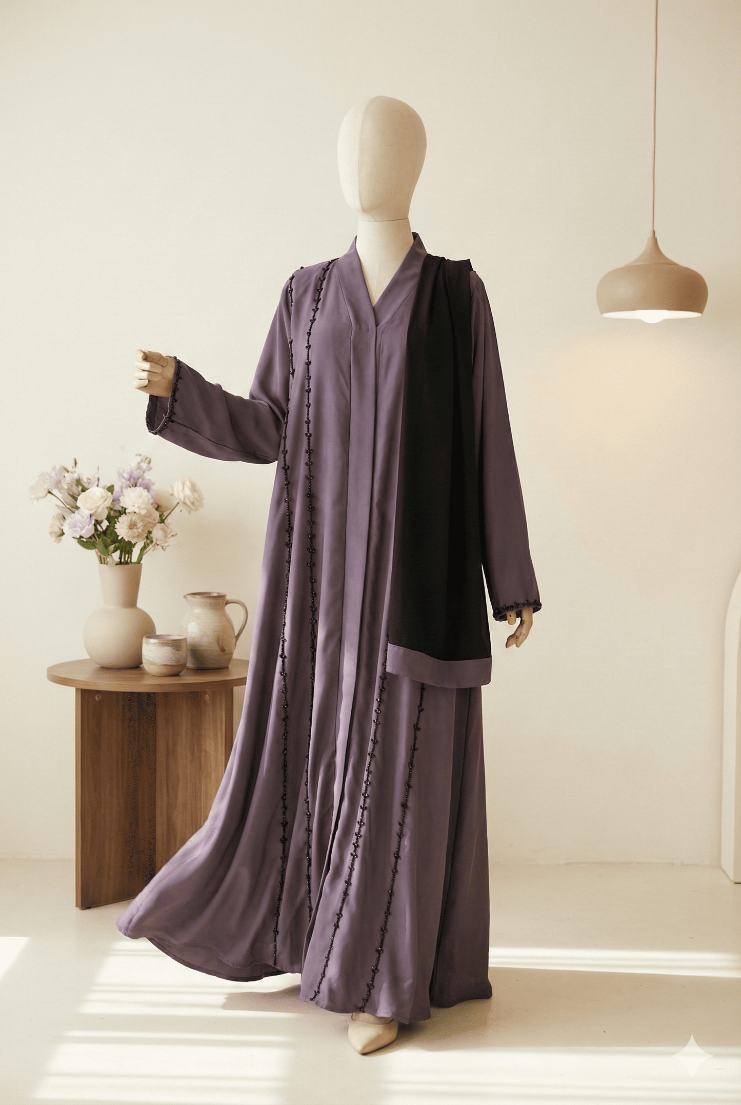 🌫️ Grey Premium Nida Fabric Abaya – Elegant Handwork &amp; Stylish Comfort