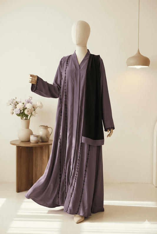 🌫️ Grey Premium Nida Fabric Abaya – Elegant Handwork &amp; Stylish Comfort