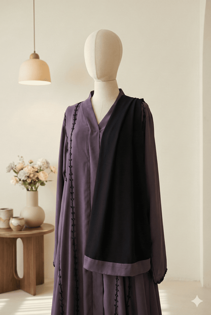 🌫️ Grey Premium Nida Fabric Abaya – Elegant Handwork &amp; Stylish Comfort