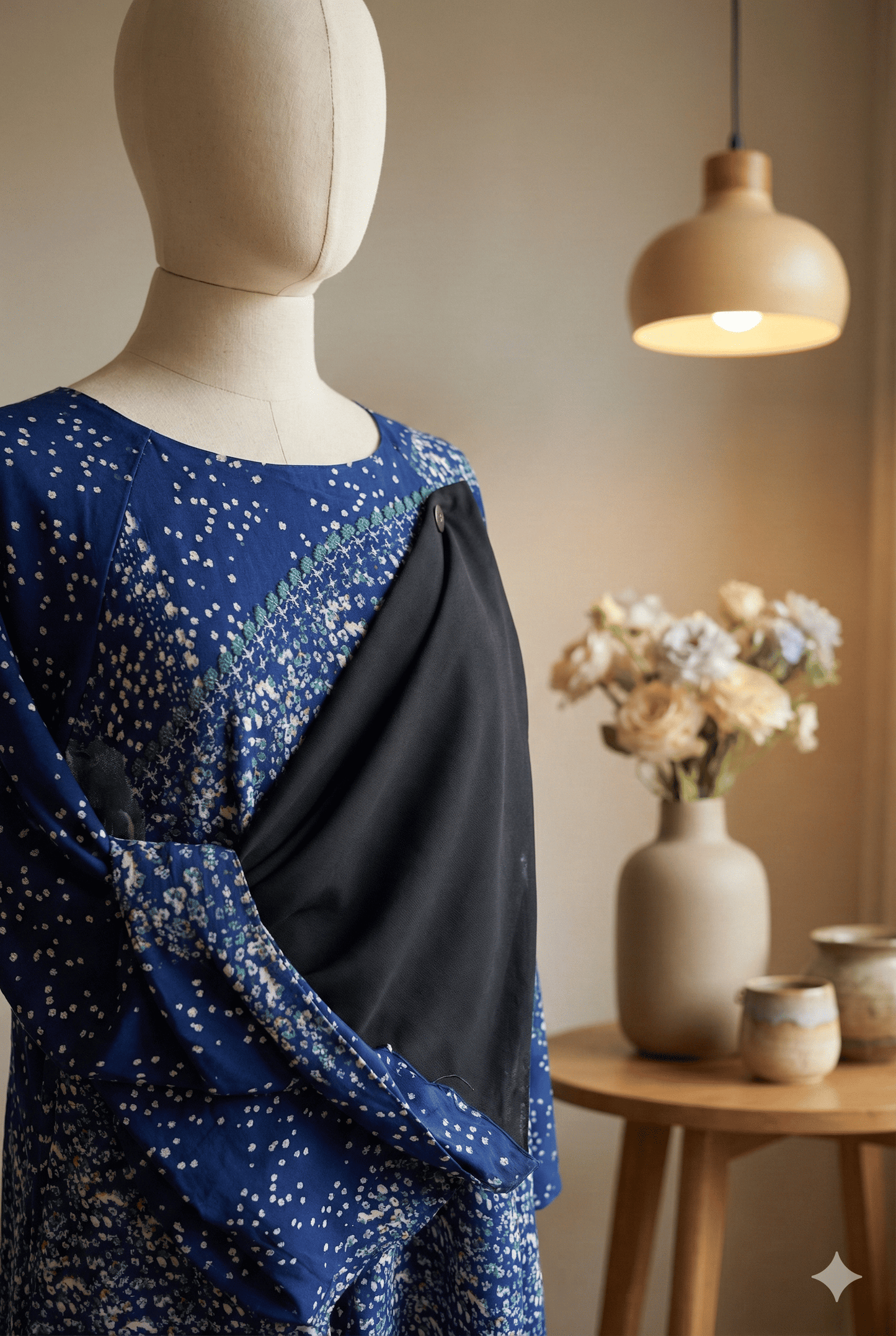 🖤 Double-Sided Black and Printed Chiffon Abaya