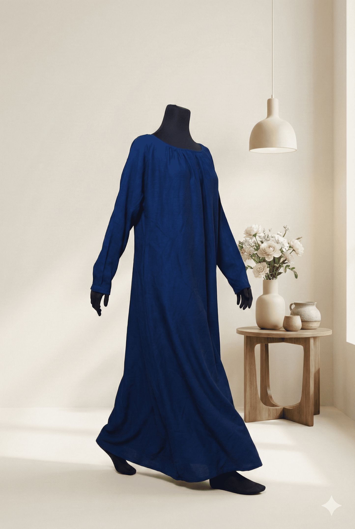 🤍 Crinkle Nida A-Line Abaya with Pleated Neckline