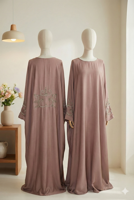 🤎 Elegant Brown Embroidered Abaya for Women – Modest Full Length Abaya