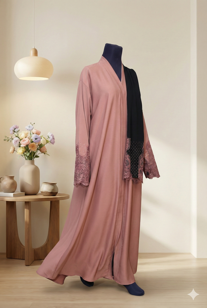 🤍 NAQEES – Royal Beige Premium-Wear Abaya with Embellished Dupatta