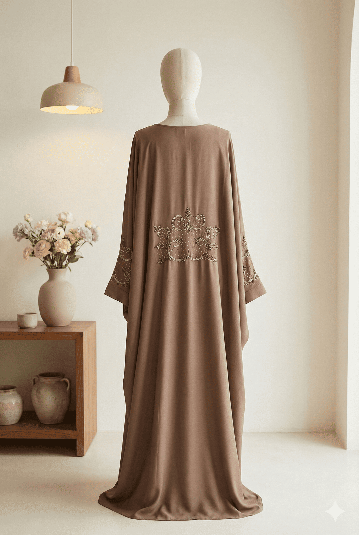 🤎 Elegant Brown Embroidered Abaya for Women – Modest Full Length Abaya