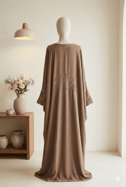🤎 Elegant Brown Embroidered Abaya for Women – Modest Full Length Abaya