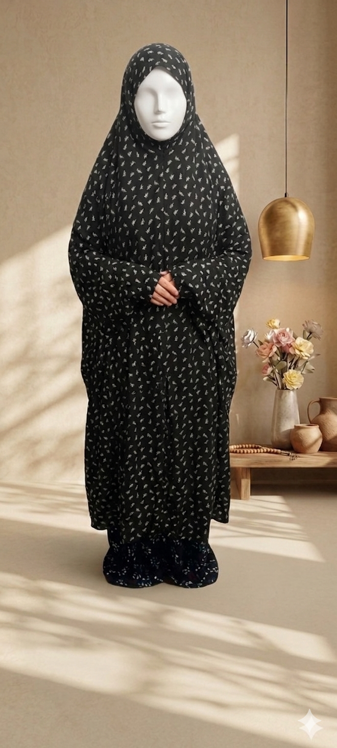 Black Prayer Shawl for Kids | Cotton Lawn Namaz Chadar (9-12 Years)