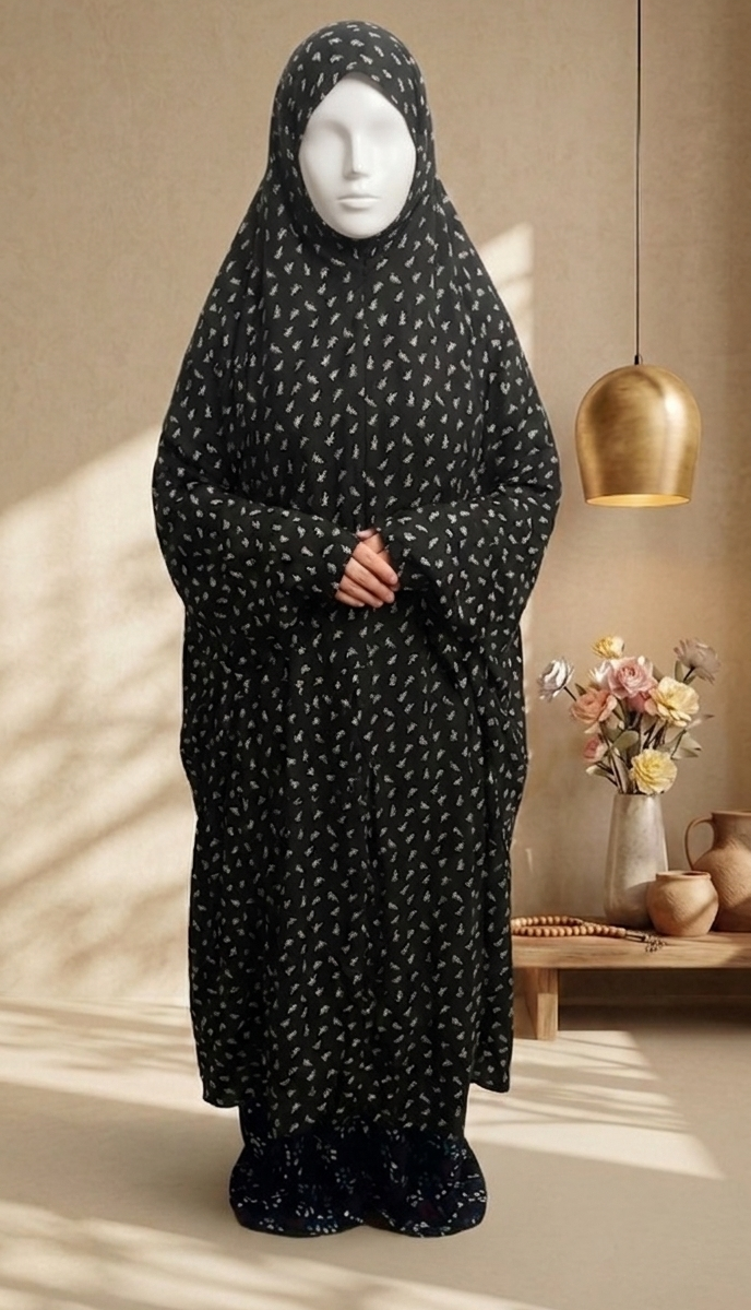 Black Prayer Shawl for Kids | Cotton Lawn Namaz Chadar (9-12 Years)