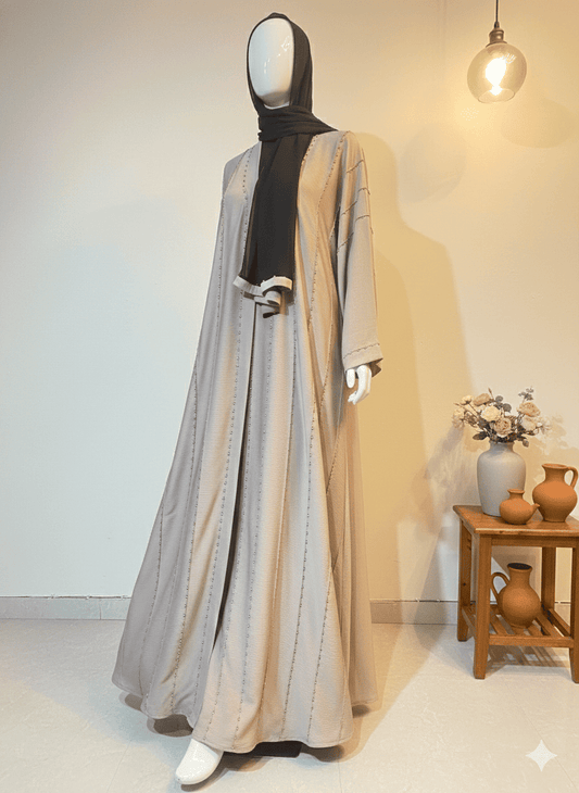 Crystal Embellished Zoom Fabric Abaya with Matching Scarf