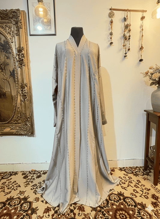 Crystal Embellished Zoom Fabric Abaya with Matching Scarf