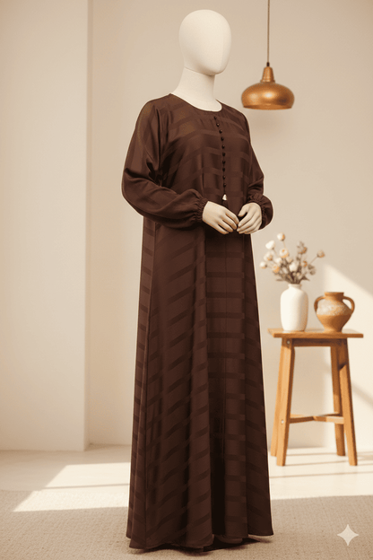 🤎 Brown Front-Pleated Abaya with Box Pleat Design