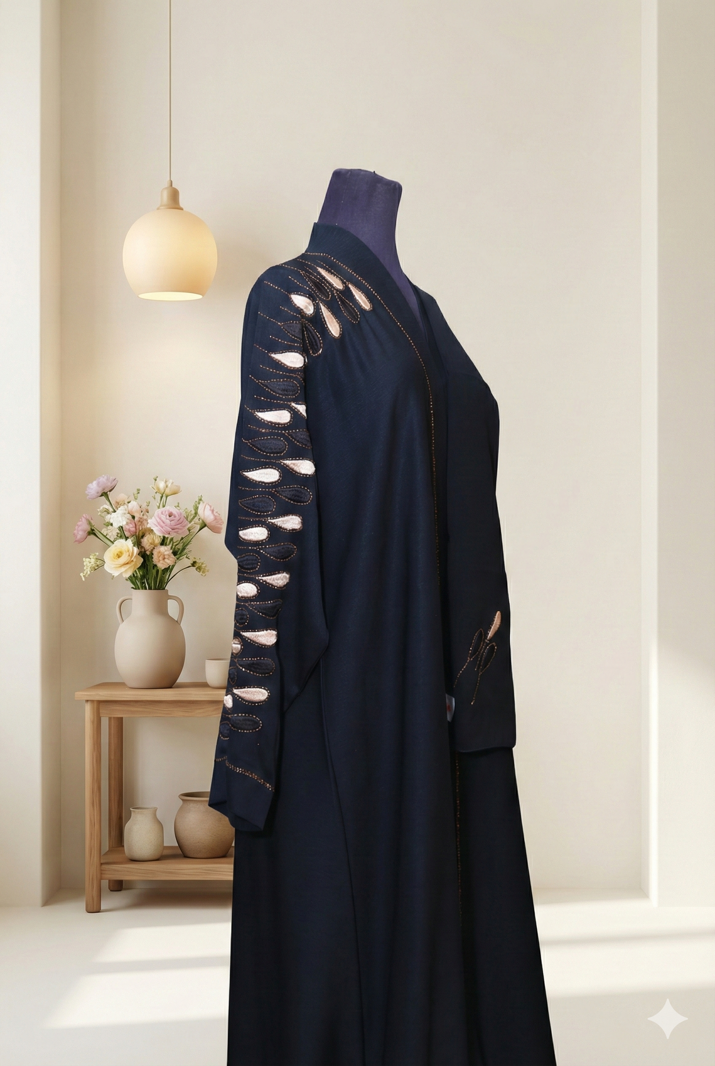 ✨ The Golden Charm – All-Black Embroidered Abaya with Matching Scarf.