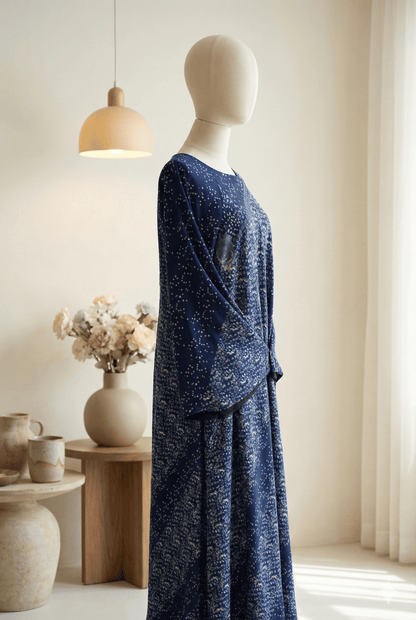 🖤 Double-Sided Black and Printed Chiffon Abaya