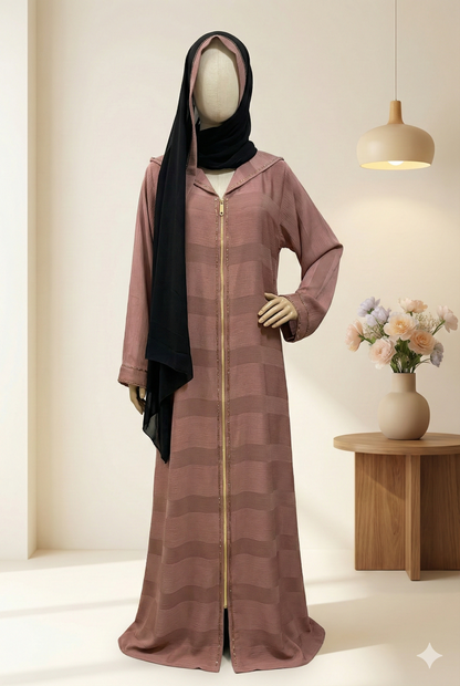 🌸 Blush Mauve Abaya with Front Zipper & Crystal-Detail Scarf