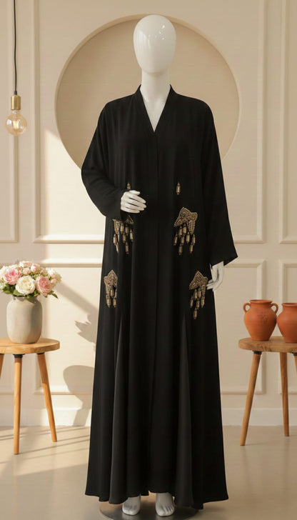 Glowry Premium Nida Fabric Abaya – Hand Embellished Front Open Formal Wear
